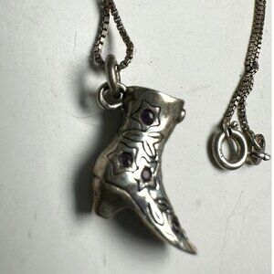 925 Italian 18” Sterling Silver Chain with Boot With Flowers And Purple Stones
